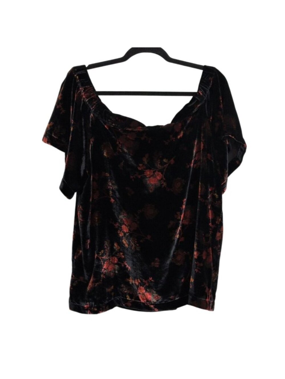 LOFT Velvet Floral Off Shoulder Shirt Womens Size XL Black Whimsigoth Romantic - Picture 6 of 6